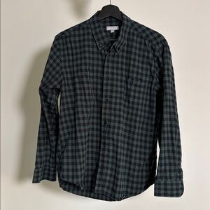 Ash & Erie Men's Green and Black Check Button-Down Shirt, Size L